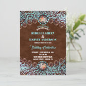Invitation cuir brun turquoise pays mariage de l'ouest (Debout devant)