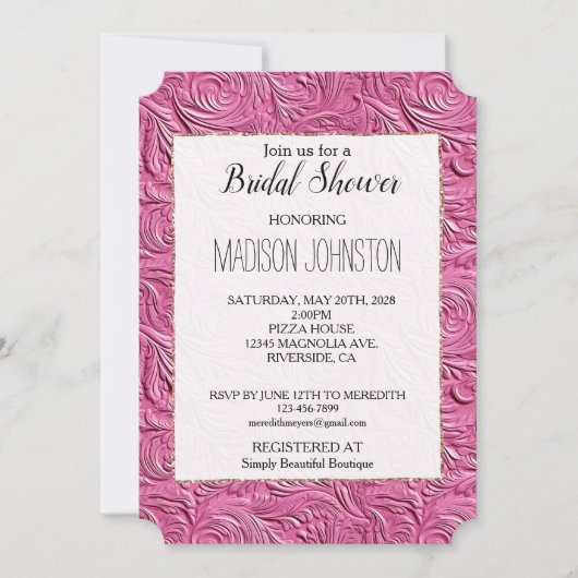 Invitation Cuir Chic Rose Faux (Devant)