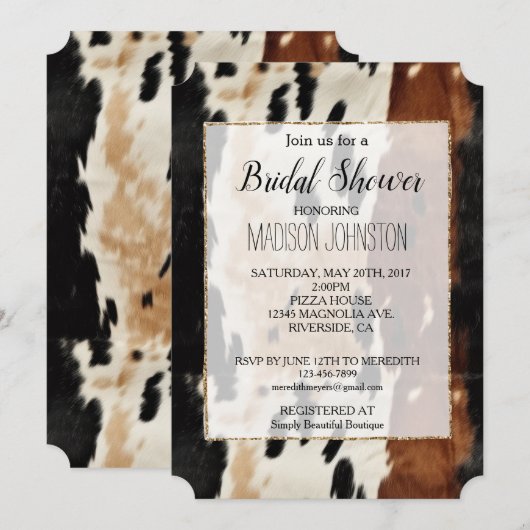 Invitation Cuir de vache couleur marron occidentale  (Devant / Derrière)
