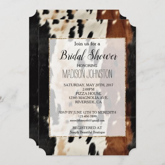 Invitation Cuir de vache crème marron occidental (Devant / Derrière)