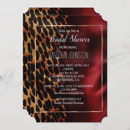 Invitation Cuir de vache noir or rouge (Devant / Derrière)