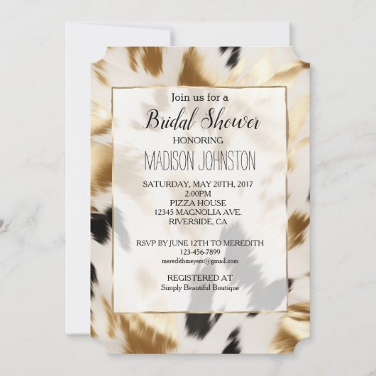 Invitation Cuir de vache occidental crème or noir  (Devant)