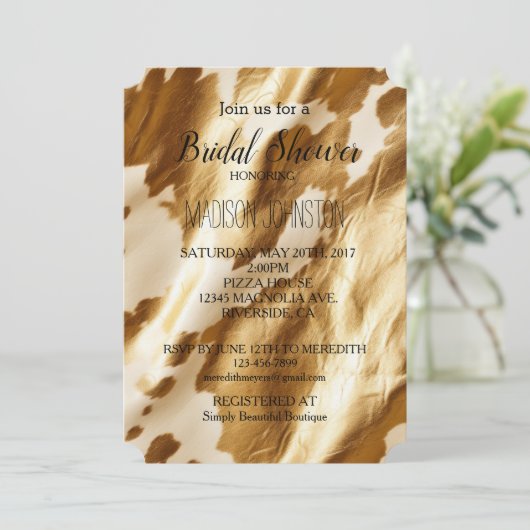 Invitation Cuir de vache occidentale crème dorée  (Debout devant)