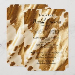 Invitation Cuir de vache occidentale crème dorée 