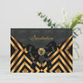 Invitation Cuir Exotique Or Stripe Noir (Debout devant)