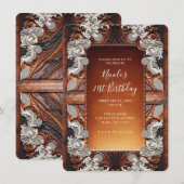 Invitation Cuir Multi Couleurs & Aspect Lace Rustique Anniver (Devant / Derrière)