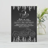 Invitation Cuir Noir Moto Argent 2 DEUX 2ème Anniversaire (Debout devant)
