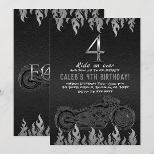 Invitation Cuir Noir Moto Argent 4 4ème Anniversaire
