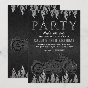 Invitation Cuir noir moto party de biker chrome argenté