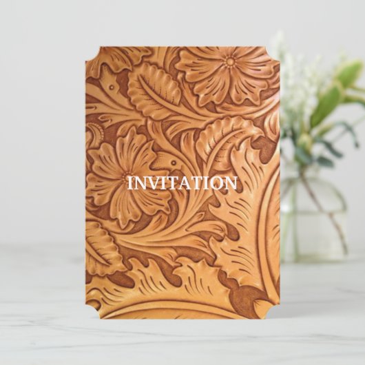 Invitation cuir travaillé de style western rustique (Debout devant)