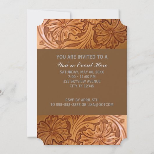 Invitation cuir travaillé de style western rustique (Dos)