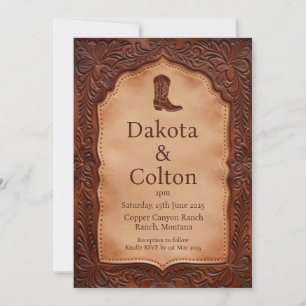 Invitation Cuir travaillé Western Mariage Ranch Country