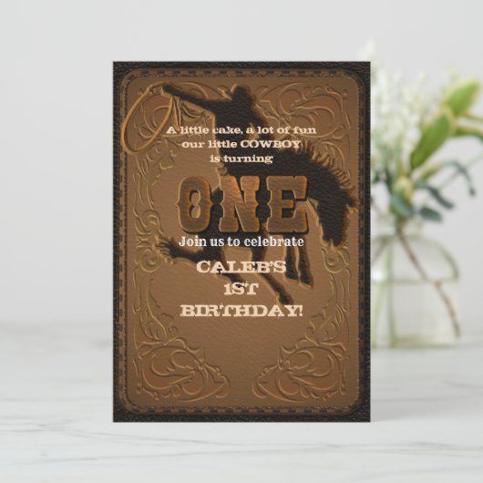 Invitation Cuir Western Wild West Cowboy 1ER 1er Anniversaire (Debout devant)
