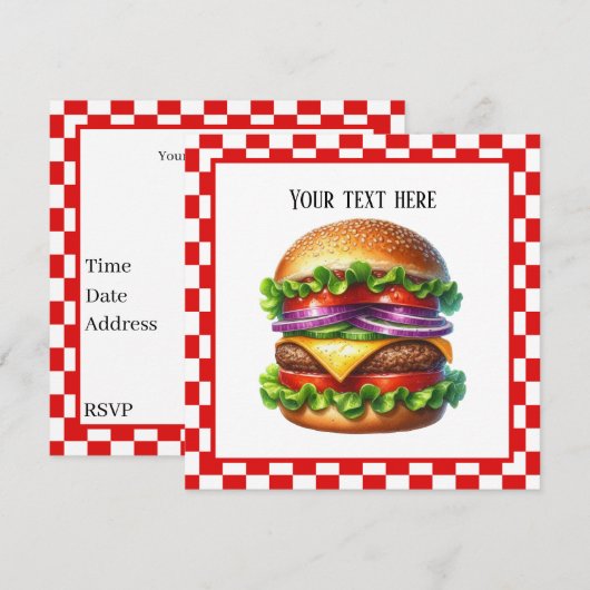 Invitation Cuire Cute hors hamburger personnalisable partie p (Devant / Derrière)