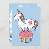 Invitation Cuisine arc-en-ciel Unicorn sur Cupcake d'annivers (Devant / Derrière)