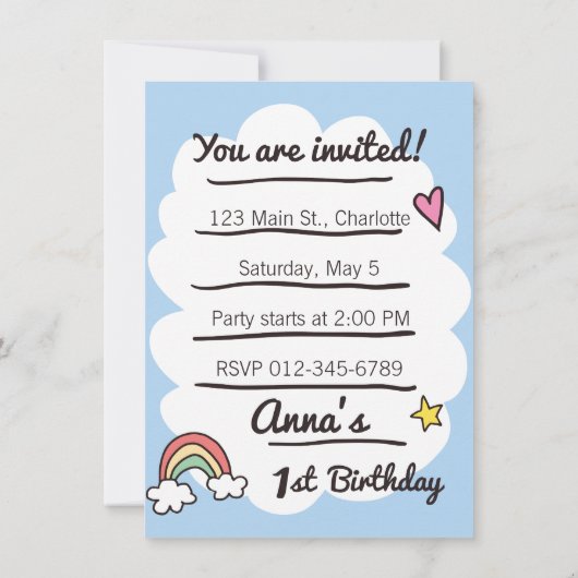 Invitation Cuisine arc-en-ciel Unicorn sur Cupcake d'annivers (Dos)