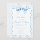 Invitation Cuisine bleu polkadot arc ruban bébé garçon douche (Devant)