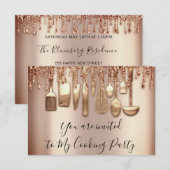 Invitation Cuisine Chef Cuisine Rose Gold Drives Métal (Devant / Derrière)