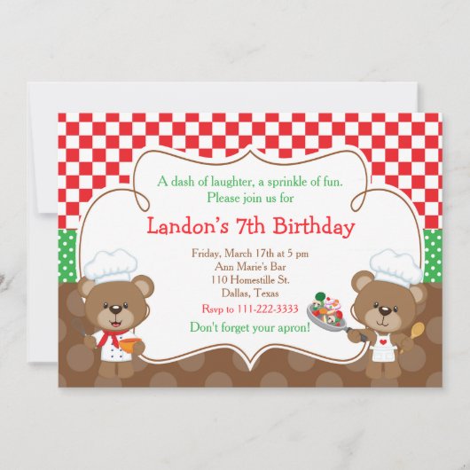 Invitation Cuisine Chef Ours Fête d'anniversaire (Devant)
