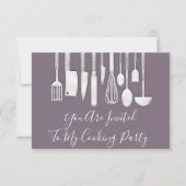 Invitation Cuisine de Chef de Fête Blanc Gris Violet Pourpre (Devant)
