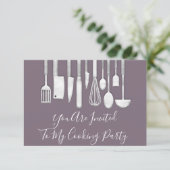 Invitation Cuisine de Chef de Fête Blanc Gris Violet Pourpre (Debout devant)