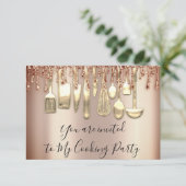 Invitation Cuisine de Chef de Fête Rose Gold Glitter Drip (Debout devant)