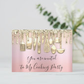 Invitation Cuisine Fête Chef Cuisine Or Rose Ombré (Debout devant)