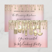 Invitation Cuisine Fête Chef Cuisine Or Rose Ombré (Devant / Derrière)