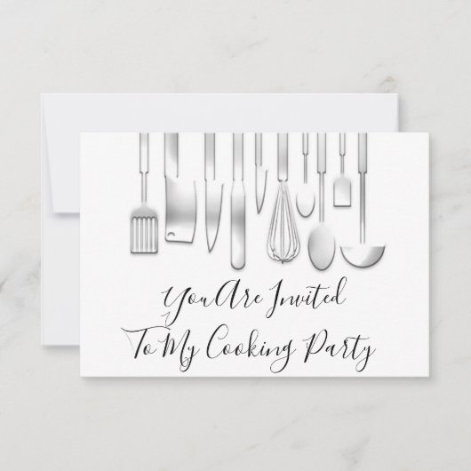 Invitation Cuisine Fête Chef Cuisine Restaurant Blanc Gris  (Devant)