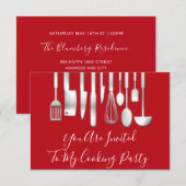 Invitation Cuisine Fête Chef Cuisine Restaurant Rouge Argenté (Devant / Derrière)