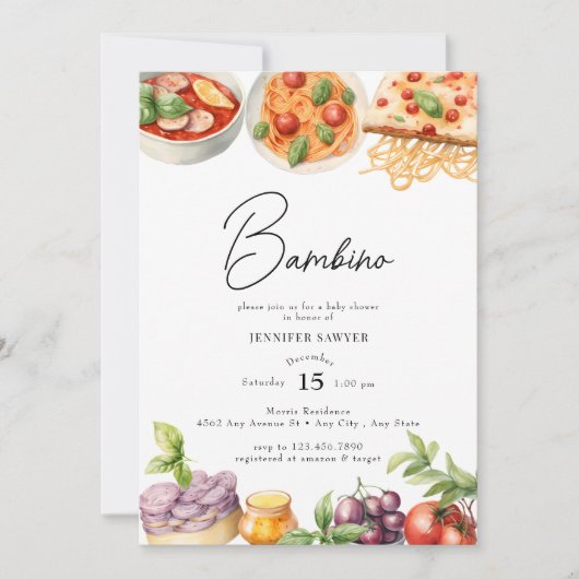 Invitation Cuisine italienne | Baby shower aquarelle (Devant)