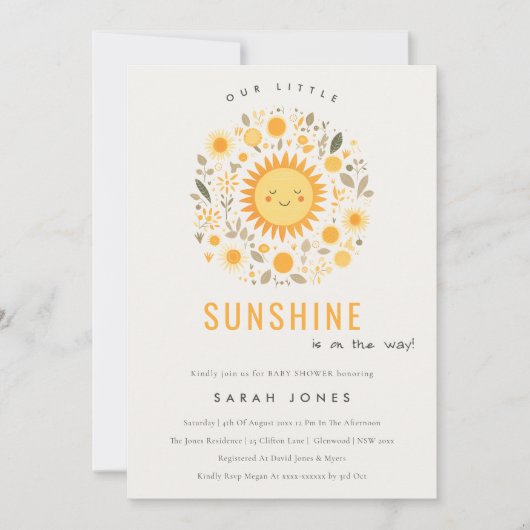 Invitation Cuisine Notre Petit Baby shower Soleil Boho (Devant)