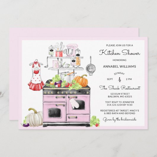 Invitation Cuisine nuptiale rétro douche (Devant / Derrière)