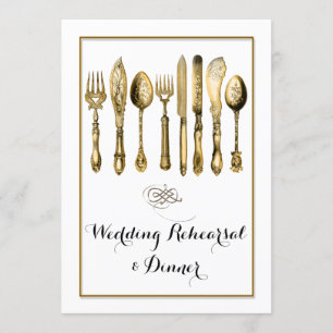 Invitation Cuisine ornée d'or Vintage