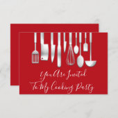 Invitation Cuisine Party Chef Cuisine Restaurant Argent rouge (Devant / Derrière)