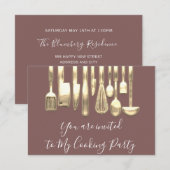 Invitation Cuisine Party Chef Golden Cuisine Rose Or (Devant / Derrière)