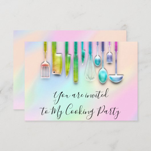 Invitation Cuisine Party Chef Restaurant Cuisine Holographe (Devant / Derrière)
