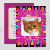 Invitation Cuisine Personnalisée Photo Chat Rose Anniversaire (Devant / Derrière)