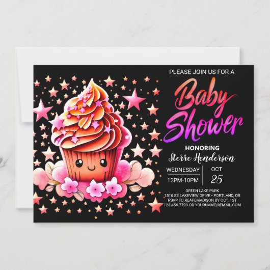 Invitation Cuisine Petit Baby shower de filles muffin (Devant)