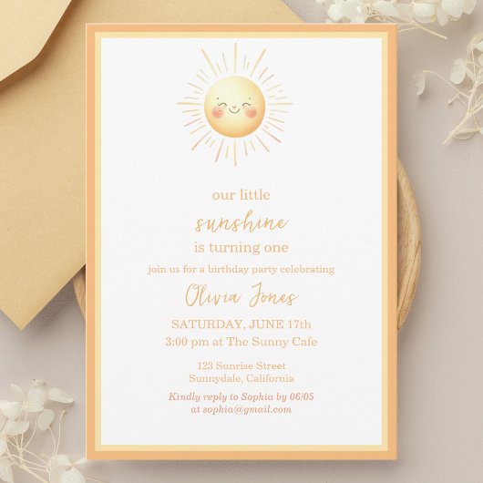 Invitation Cuisine Sunshine Orange et Boho Jaune 1er annivers