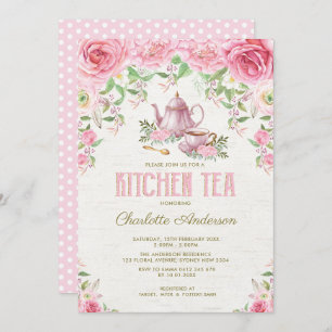 Invitation Cuisine Vintage Thé rose Floral Roses Douche