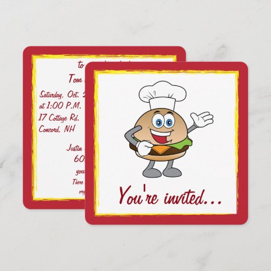 Invitation Cuisiner avec du cheeseburger (Devant / Derrière)