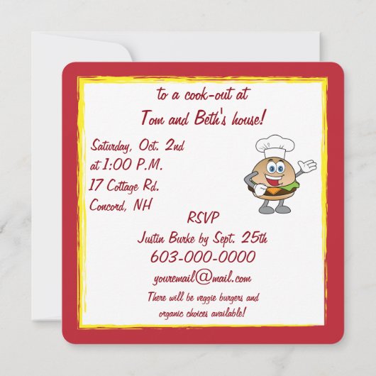 Invitation Cuisiner avec du cheeseburger (Dos)