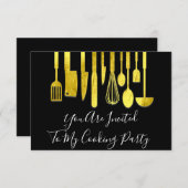 Invitation Cuisinier de fête Chef de cuisine doré Cuisine bla (Devant / Derrière)