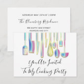 Invitation Cuisinier de fête Chef doré Cuisine blanche hologr (Devant / Derrière)