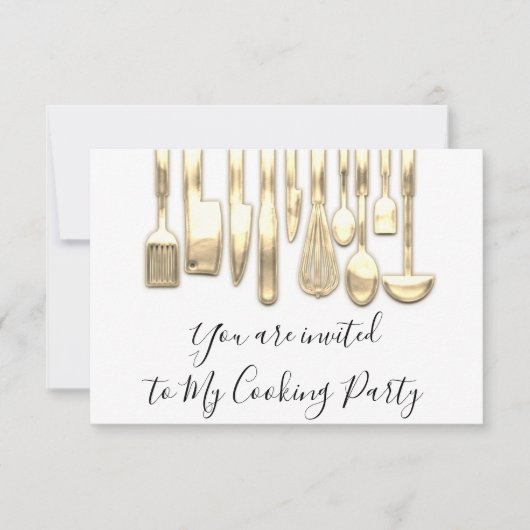 Invitation Cuisinier de fête de cuisine dorée blanche dorée (Devant)