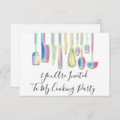 Invitation Cuisinier de fête de cuisine dorée holographique b (Devant / Derrière)