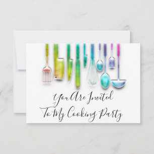 Invitation Cuisinier de fête de cuisine dorée holographique R