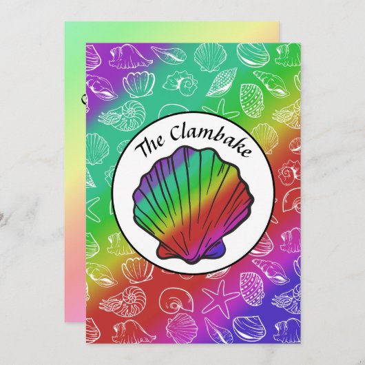 Invitation Cuisson Clambake Arc-en-ciel Clam Motif Cookies (Devant / Derrière)