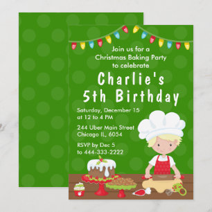 Invitation Cuisson de Noël Anniversaire Cheveux Blonds Garçon